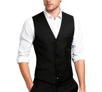 mintgreen Waistcoats for Men Formal Single Breasted Slim Fit V-Neck Solid Color Weddings Suit Vest, Black, XS