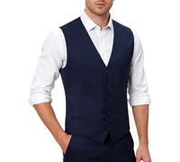 mintgreen Waistcoats for Men Formal Single Breasted Slim Fit V-Neck Solid Color Weddings Suit Vest, Navy Blue, S