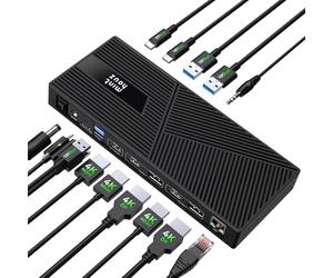 Minthouz DisplayLink Docking Station for 3x4K@60HZ Monitore mit 160W DC In,14 in 1 Laptop Docking Station for MacBook Dell HP Lenovo,6 x USB-A/C 10 Gbps,RJ45 Ethernet,4-Pole Jack USB to HDMI Adapter