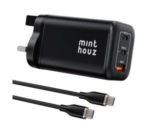 Minthouz USB C Plug with Charging Cable,PD 100W 3-Port GaN Ⅲ USB Plug UK for Laptop/Phone Charge,Fast Charger Compatible with Lenovo ThinkPad/Dell XPS/Macbook/Samsung Galaxy