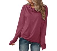 Minthunter Women's Long Sleeve Pile Collar Henleys Shirt Casual Sweatershirt Tops - red - Small