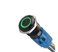 Mintice™ Black Case 16mm Green Angel Eye Symbol LED 12V Push Button Metal Toggle Switch Socket Plug Wire Car Vehicle