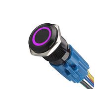 Mintice™ Black Case 16mm Purple Angel Eye Symbol LED 12V Push Button Metal Toggle Switch Socket Plug Wire Car Vehicle