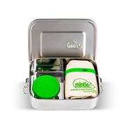 mintie - Stainless Steel Lunch Box Set, Food Storage Containers Bundle with 1.2-Litre Adults/Kids Lunch Box with Movable & Removable Divider, Snack Pot, Lunch Bag, & Band, 4-Piece Meal Prep Container