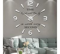 Mintime Frameless Large 3D DIY Wall Clock Mute Mirror Stickers Home Office School Decoration (Silver-73)