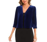 MINTLIMIT 3/4 Sleeve Open Front Royal Blue Velvet Cardigan Sweater for Business and Casual Events V-Neck Top (Royal Blue XL)