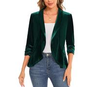 MINTLIMIT 3/4 Sleeve Womens Velvet Blazer Jacket Ruffle Hem Basic Shawl Collar Business Coat One Button Leisure Unlined Cardigan (Dark Green XXL)