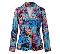 MINTLIMIT Art Print Blazer for Women Long Sleeve Graphic Blue Mixed Texture 80s Inspired Front Lined 2 Button for Office Looks (Blue Mixed Texture XL)