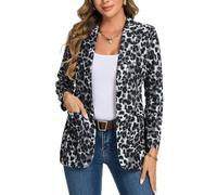 MINTLIMIT Blazer Women Elegant Suit Notched Lapel Classic Long Sleeve Tailored Jacket Patch Pockets (Leopard-Black White XXL)