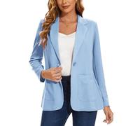 MINTLIMIT Blazer Women Elegant Suit Notched Lapel Classic Long Sleeve Tailored Jacket Patch Pockets (Light Blue XXL)
