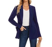 MINTLIMIT Blazer Women Elegant Suit Notched Lapel Classic Long Sleeve Tailored Jacket Patch Pockets (Navy XXL)