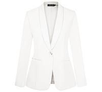 MINTLIMIT Button Blazer for Women Shawl Collar Suit Jacket Long Sleeve Blazers Jackets Partial Lined (White L)