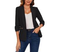 MINTLIMIT Casual Blazer for Women 3/4 Ruched Sleeve Lapel Suit Open Front Tailored Jacket (Black M)