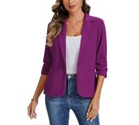 MINTLIMIT Casual Blazers for Women Work Ruched 3/4 Sleeve Notched Collar Single Welted Pockets (Violet M)