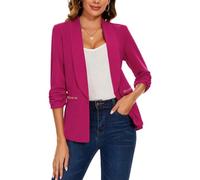 MINTLIMIT Casual Tailored Open Front Hot Pink Blazer for Lapel Suit Jacket Women 3/4 Ruched Sleeve (Hot Pink M)
