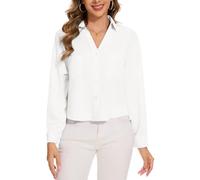 MINTLIMIT Casual Womens Long Sleeve V Neck Button Down Crop Top with Drop Shoulder and Chest Pockets for Spring and Fall (White XXL)