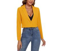 MINTLIMIT Cropped Blazer Jacket Women Elegant Notched Lapel Long Sleeve Suit Formal Office (Yellow XL)