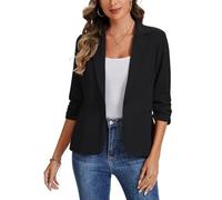 MINTLIMIT Dressy Blazers for Women Casual Business Ruched 3/4 Sleeve Single Welted Pockets One Button (Black XL)