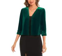 MINTLIMIT Elegant Green Velvet 3/4 Ruched Sleeve Cardigan Blazers Sweater for Social Events & Work (Green XL)