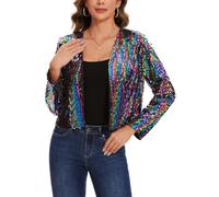 MINTLIMIT Glitter All Over Sequin Shrugs Bolero Top Fully Lined Long Sleeves Sweater Cardigans Jacket Open Front for Cocktail Parties Evening Events (Multi Color L)