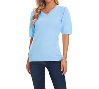 MINTLIMIT Knitted Jumpers for Women UK Short Sleeve Sweaters Pullover Knits Tops Casual (BU-Blue L)