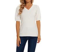 MINTLIMIT Knitted Jumpers for Women UK Short Sleeve Sweaters Pullover Knits Tops Casual Size 16 18 (WH-White L)