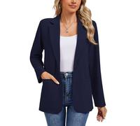 MINTLIMIT Ladies Jacket Jersey Knit Pad Shoulder Blazer with Notch Lapel Long Sleeve Great for Office Leisure (Navy L)
