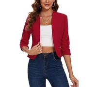MINTLIMIT Ladies Linen Jackets 3/4 Ruched Sleeve Casual Cropped Blazers Oversized Jacket Suit (Red XXL)