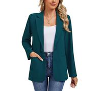 MINTLIMIT Ladies Pad Shoulder Blazer Jersey Knit Notch Lapel 2 Button Closure Fits Office & Casual Environments (Cobalt Green M)