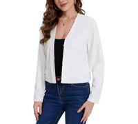 MINTLIMIT Ladies Sequin Cardigans Shrugs Cropped Fully Lined Long Sleeves Bolero Open Front Sweater Top for Glee Show Cocktail Feast Parties (White XL)