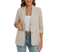 MINTLIMIT Linen Womens Blazer Lightweight Cotton Jackets Casual 3/4 Ruched Sleeve with Button Pocket (Beige S)