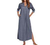 MINTLIMIT Night Dresses for Women Cotton Short Sleeve Long Nightie Nightgown Loose Fit （Blue White，M）