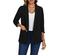MINTLIMIT Open Front Blazers for Women Linen Suit Classic Jacket 3/4 Ruched Sleeve Size 24 (B-Black XXL)