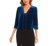 MINTLIMIT Open Front Velvet Cardigan Sweater Bolero Shrugs with 3/4 Sleeves & V-Neck for Office & Social Events (Deep Blue XL)