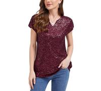 MINTLIMIT Party Top Women T Shirt Sequin Blouse with Cap Sleeve V Neck Sparkly Fully Lined Short Sleeve (Wine Red XL)