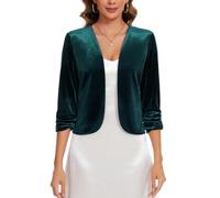 MINTLIMIT Retro Vintage 3/4 Ruched Sleeve Sweater Opera Theater Open Front Velvet Cardigan Blazers Womens UK (Dark Green XXL)