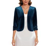 MINTLIMIT Retro Vintage Open Front Velvet Cardigan Blazers Womens UK 3/4 Sleeve Sweater Opera Theater (Blue Green XXL)