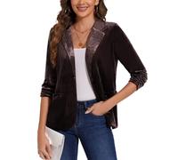 MINTLIMIT Retro Vintage Velvet Cardigan Half Lined Blazers Suit for Ladies 3/4 Ruched Sleeve Notch Lapel Neck Womens Elegant Dressy Jacket with Button & Pockets (Brown M)
