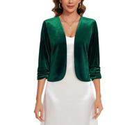 MINTLIMIT Retro Vintage Velvet Open Front 3/4 Ruched Sleeve Cardigan Blazers Womens UK 3/4 Sleeve Sweater for Opera Theater (Green XXL)