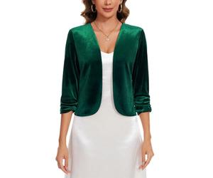 MINTLIMIT Retro Vintage Velvet Open Front 3/4 Ruched Sleeve Cardigan Blazers Womens UK 3/4 Sleeve Sweater for Opera Theater (Green XXL)