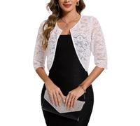 MINTLIMIT Ruched 3/4 Sleeve Lace Bolero Shrug Crop Length Design for Weddings Cardigan Hook Closure and Parties (White XXL)