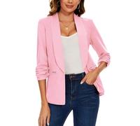 MINTLIMIT Ruched Sleeve Casual Pink Blazers for Women Open Front Tailored Lapel Jacket Suit (Pink XL)