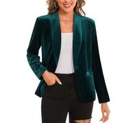 MINTLIMIT Shawl Collar Velvet V-Neck Long Sleeve Ladies Blazers One Button Jacket Suits with Pockets Outerwear Daily Job Date Night Party (Green L)