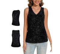 MINTLIMIT Shimmering Full Lined Sequin Tank Top with V Neck Sleeveless and Perfect for Casual Or Formal Events (Black XL)
