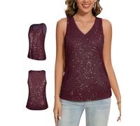 MINTLIMIT Shimmering Sleeveless Burgundy Sequin Tank Top Full-Lined with V Neck Perfect for Formal Casual Events (Wine Red XL)
