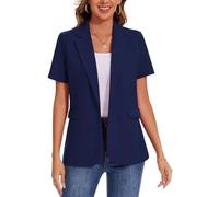 MINTLIMIT Short Sleeve Women's Blazer Flap Pockets One Button Closure Back Vent Lightweight Workwear Look (Navy XXL)