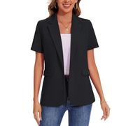 MINTLIMIT Short Sleeve Women's Blazer Notch Lapel One Button Closure Flap Pockets Back Vent for Casual Business (Black M)