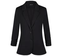 MINTLIMIT Trendy Women's Blazer 3/4 Ruched Sleeve Front Lined Notch Lapel 2 Button Casual Business Jacket (Black M)