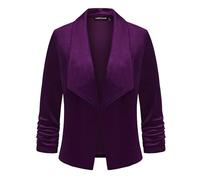 MINTLIMIT Velvet Blazer Women Elegant Suit Shawl Collar Classic 3/4 Sleeve Tailored Jacket (Purple XXL)