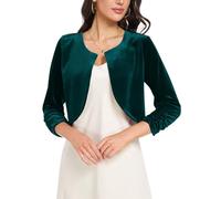 MINTLIMIT Velvet Shrug for Women's 3/4 Ruched Sleeve Open Front Cardigans Cocktail Party Cropped Bolero Jacket